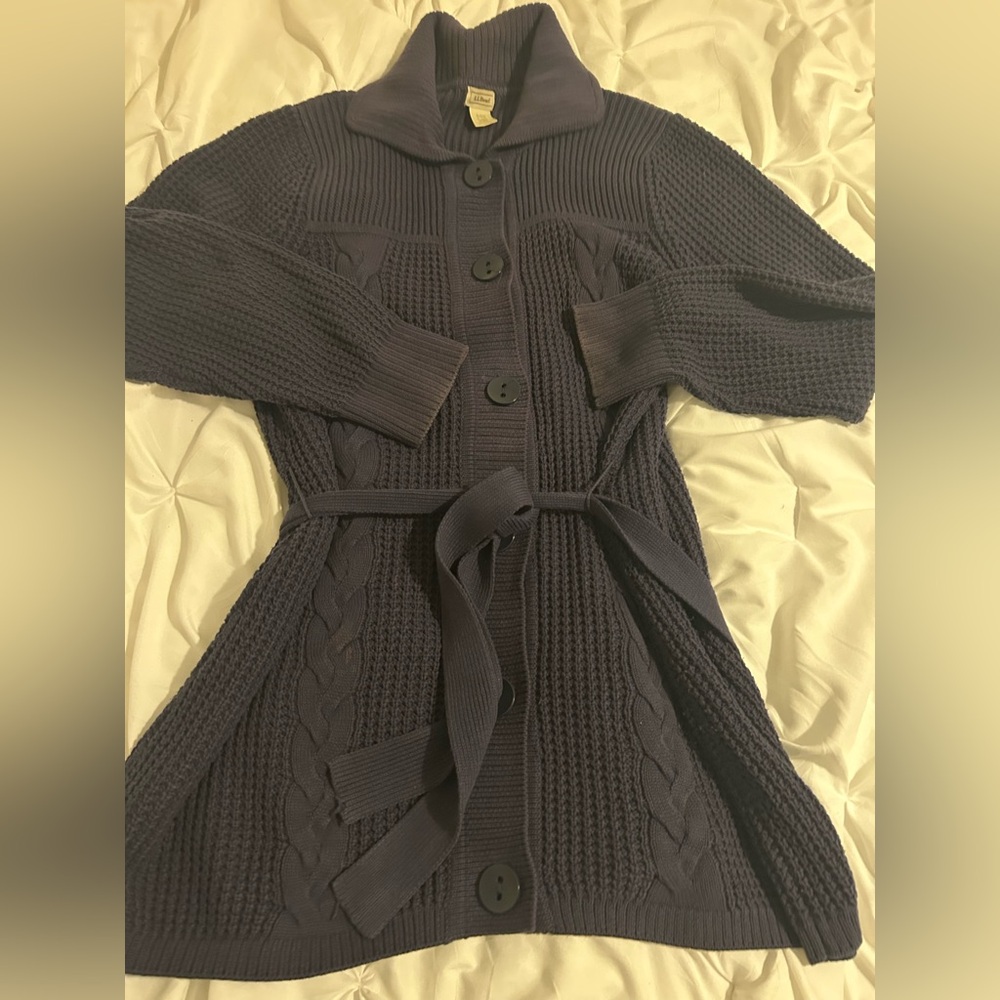 L.L. Bean Dark Navy Cable Knit Cardigan